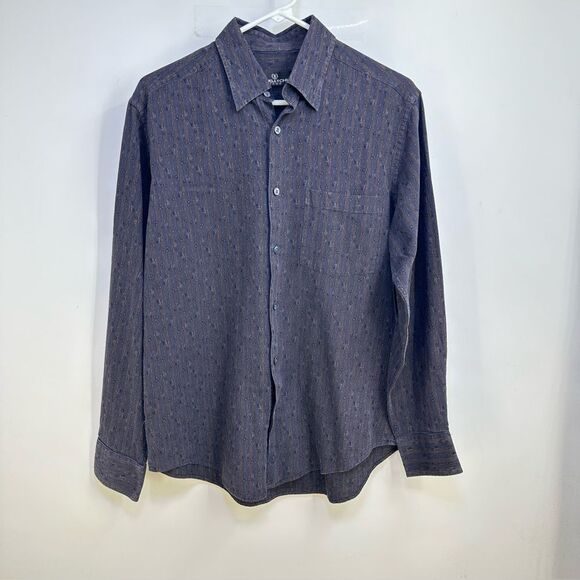 Bugatchi Uomo Mens' Size Med L/S Blue/Brown Print Button Down Cotton Shirt - Picture 1 of 9